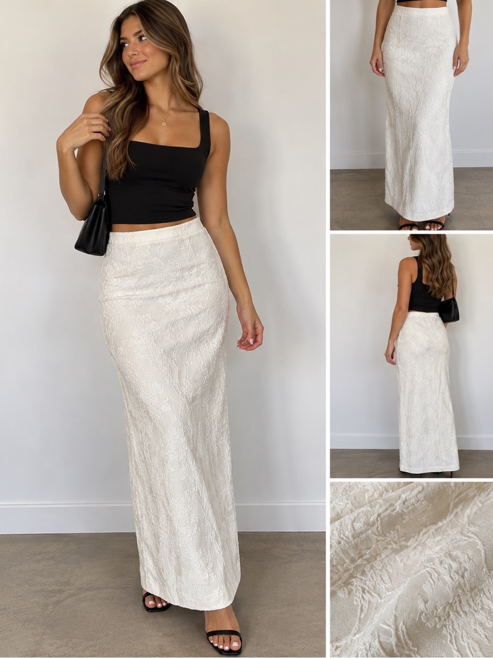BCX Cream Textured Maxi Skirt - Elegant High Waist